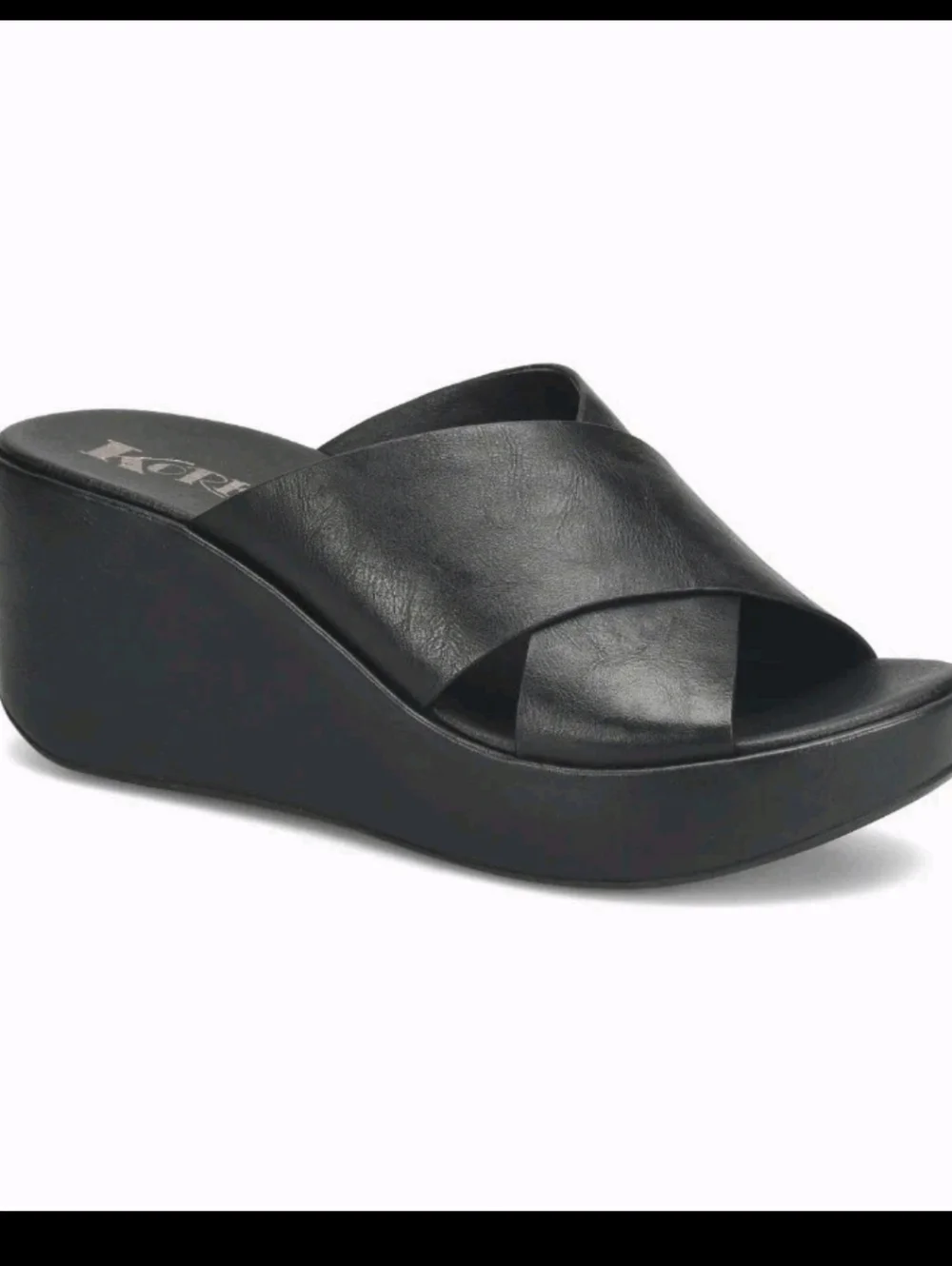 Korks Womens Black Leather Madera Wedge Cross Over Comfort Sandal 8